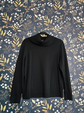 Talbots Merino Wool Button Cuff Black Cowl Neck Sweater Size Lp